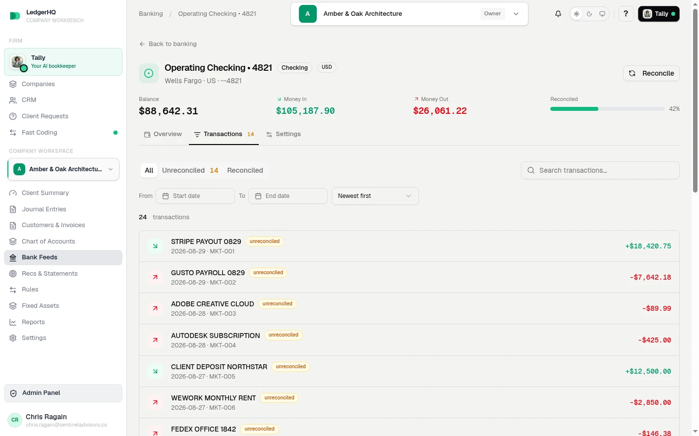 LedgerHQ bank activity already organized for review